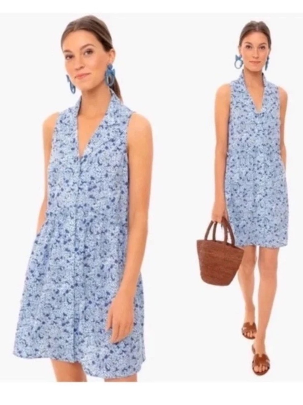 Tuckernuck Size XS Blue Hydrangea Royal Shirt Dress